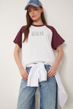 Bordo Kemik Ayıcık Baskılı Pamuklu Örme T-Shirt CR00477
