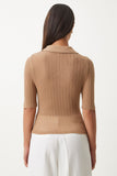 Camel Polo Yaka Hafif Transparan Triko Bluz  FN03211