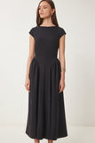 Siyah Midi Poplin Elbise UB00359