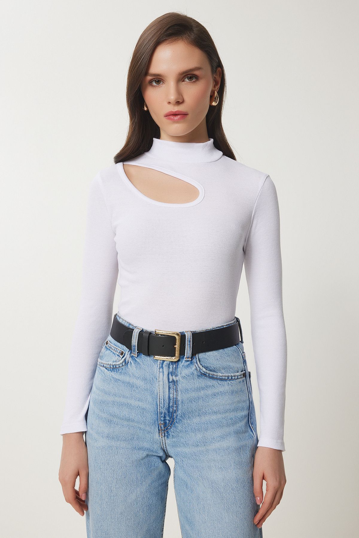 Siyah Beyaz 2'Li Paket Cut Out Detaylı Fitilli Örme Bluz GT00235