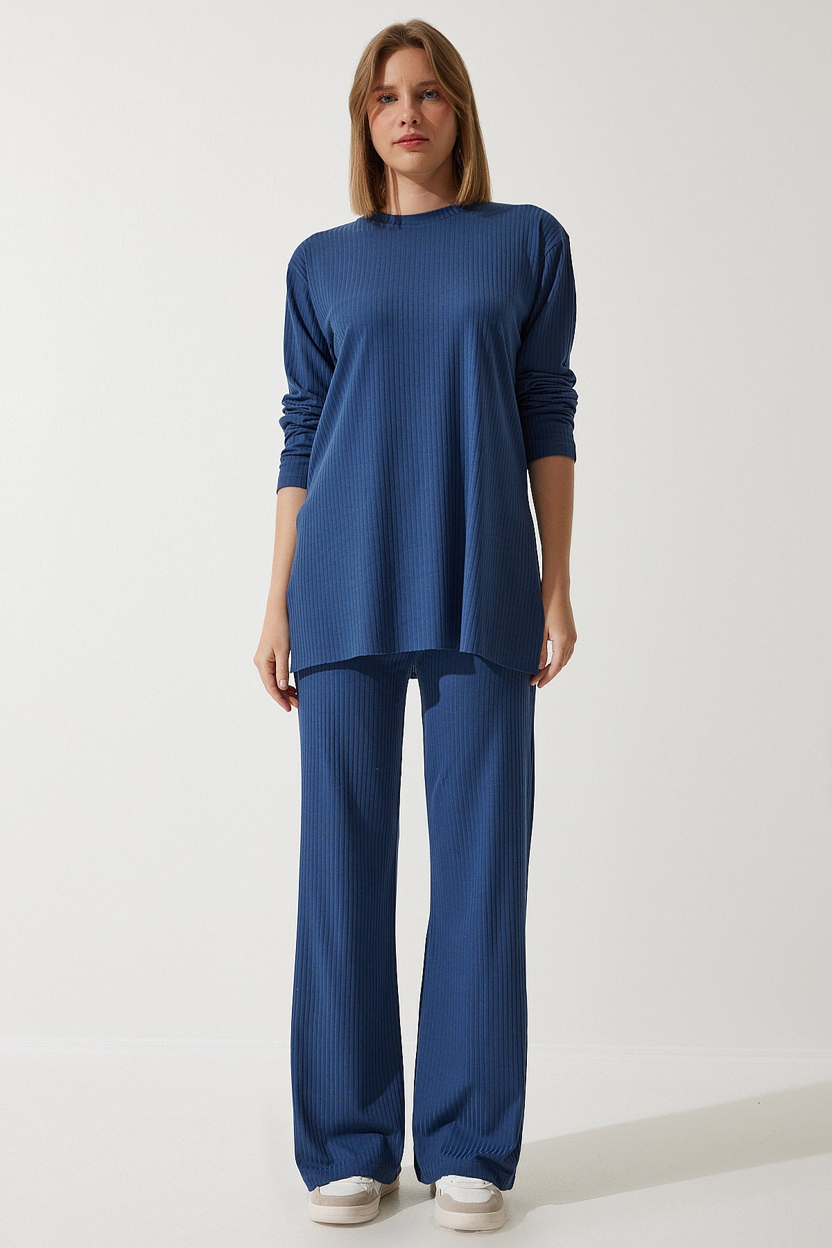 Lacivert Fitilli Örme Bluz Pantolon Takım KH00088