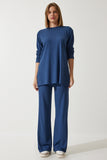 Lacivert Fitilli Örme Bluz Pantolon Takım KH00088