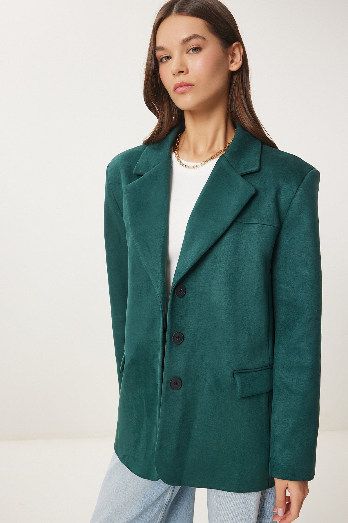 Zümrüt Yeşili Premium Süet Blazer Ceket FN03443