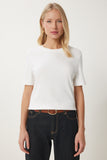 Beyaz Pamuklu Basic Örme T-Shirt AG00001