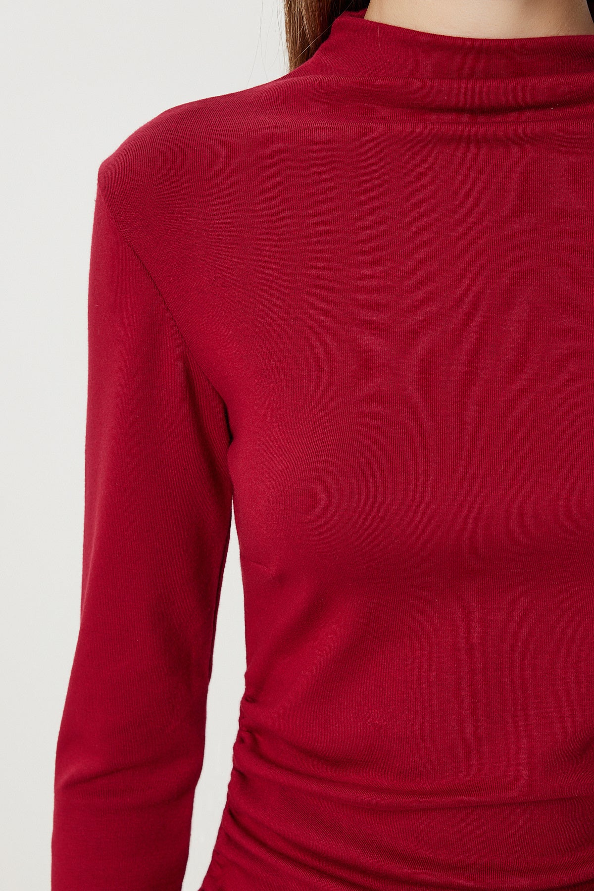 Bordo Büzgülü Esnek Mini Örme Elbise UB00474