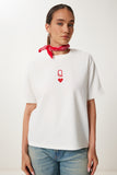 Ekru Baskılı Oversize Örme T-Shirt AN00245