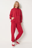 Kırmızı Kapüşonlu Sweatshirt Jogger Oversize Örme Eşofman Takımı PYS0027
