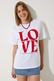 Beyaz Baskılı Oversize Pamuklu T-Shirt NJ00150