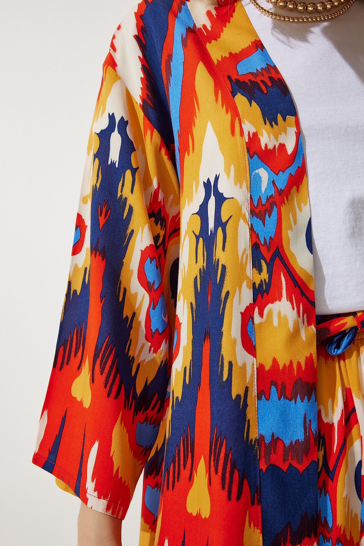 Oranj Desenli Kimono Palazzo Pantolon Takım EN00614