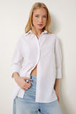 Beyaz Taş Detaylı Poplin Gömlek DP00256