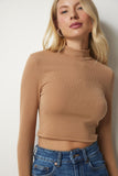 Bisküvi Dik Yaka Fitilli Kaşkorse Crop Bluz ub00165