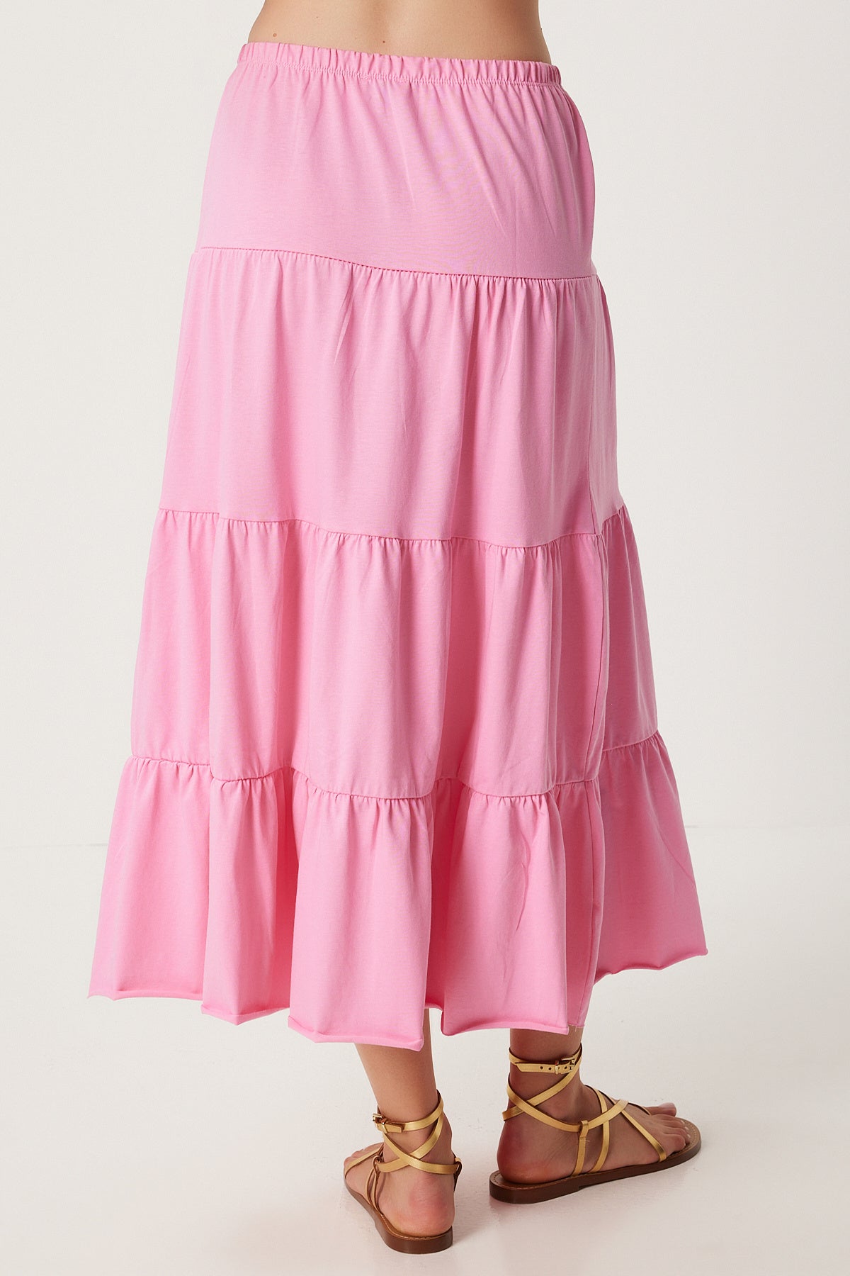 Pembe Oversize T-Shirt Volanlı Örme Etek Takım UB00291
