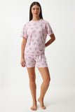Açık Pembe Desenli Viskon Şort T-Shirt Pijama Takımı EC00045