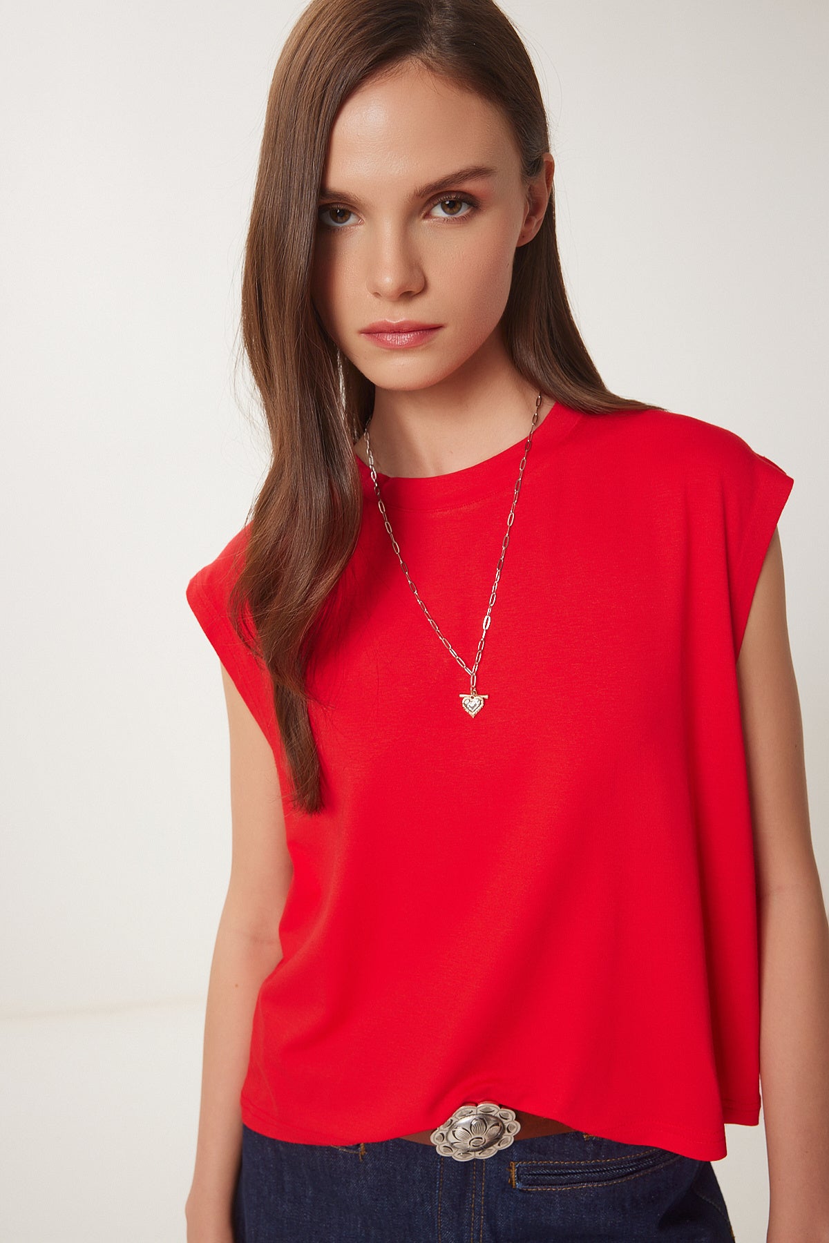 Kırmızı Basic Örme T-Shirt EN00643