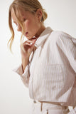 Bej Bluz Detaylı Crop Gömlek RG00022