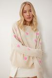 Krem Kalp Dokulu Oversize Triko Kazak PF00088