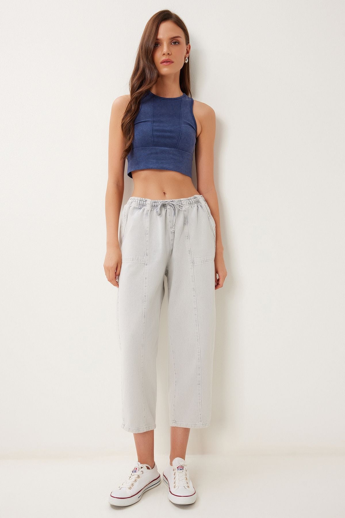 Gri Capri Rahat Gabardin Pantolon GP00019