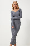 Gri Fitilli Bluz Triko Etek Takım  FN03362