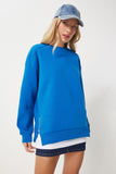 Koyu Mavi Fermuar Detaylı Şardonlu Örme Sweatshirt UB00148