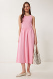 Pembe Halter Yaka Basic Yazlık Örme Elbise CR00474