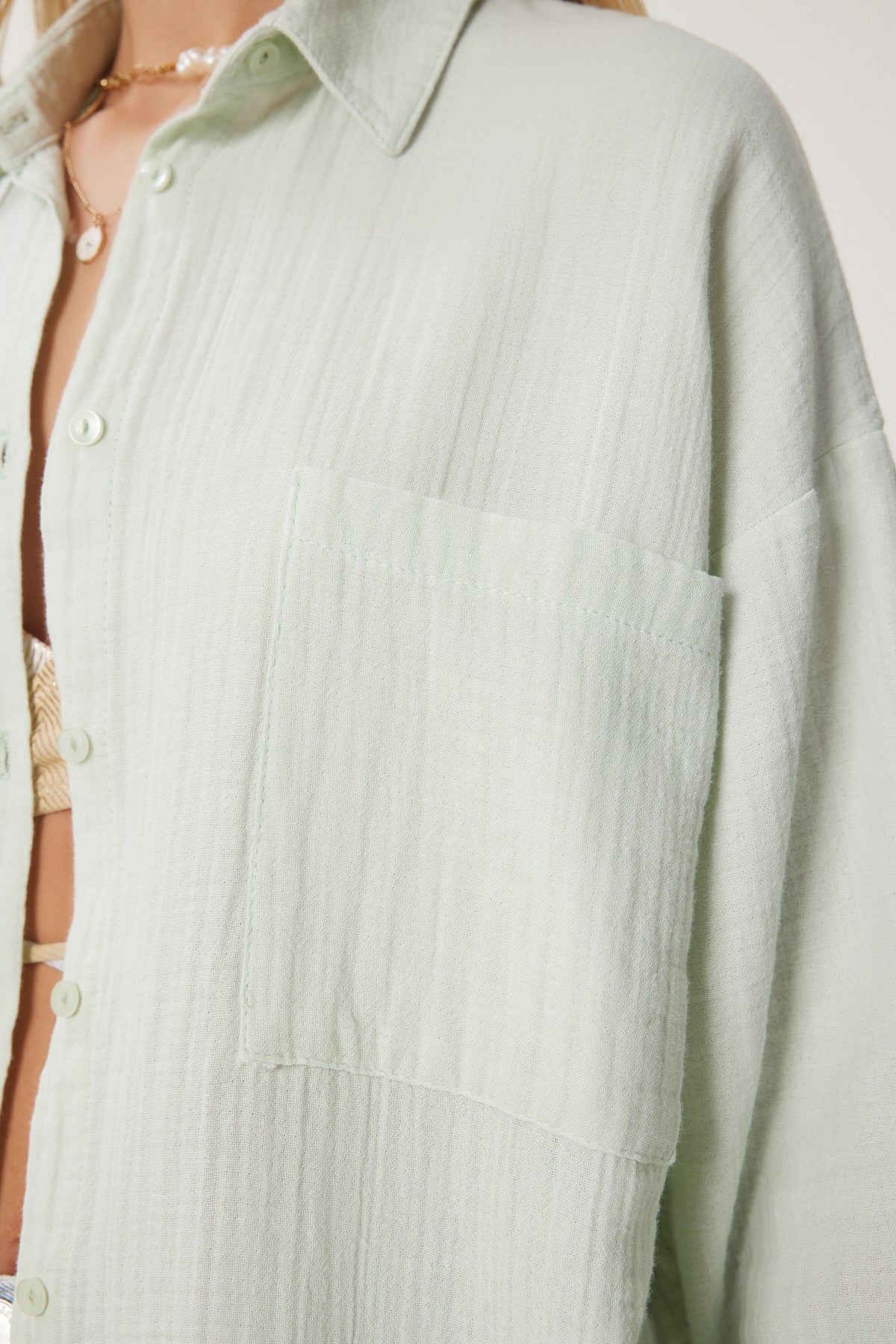 Su Yeşili Oversize Basic Müslin Gömlek  MX00150