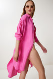 Koyu Pembe Oversize Midi Ayrobin Gömlek Elbise WF00106