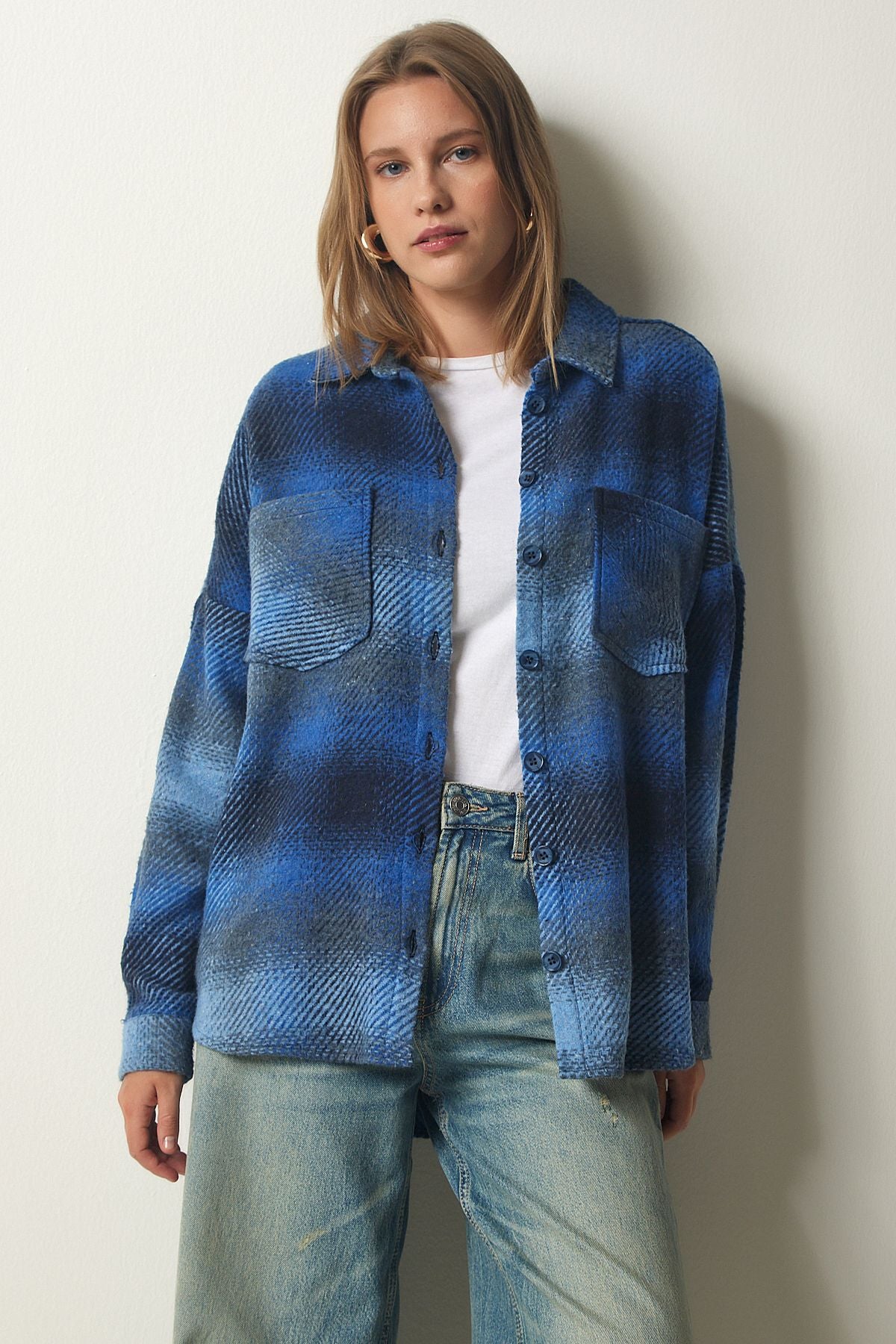 Mavi Oduncu Oversize Kaşe Gömlek Ceket TU00035