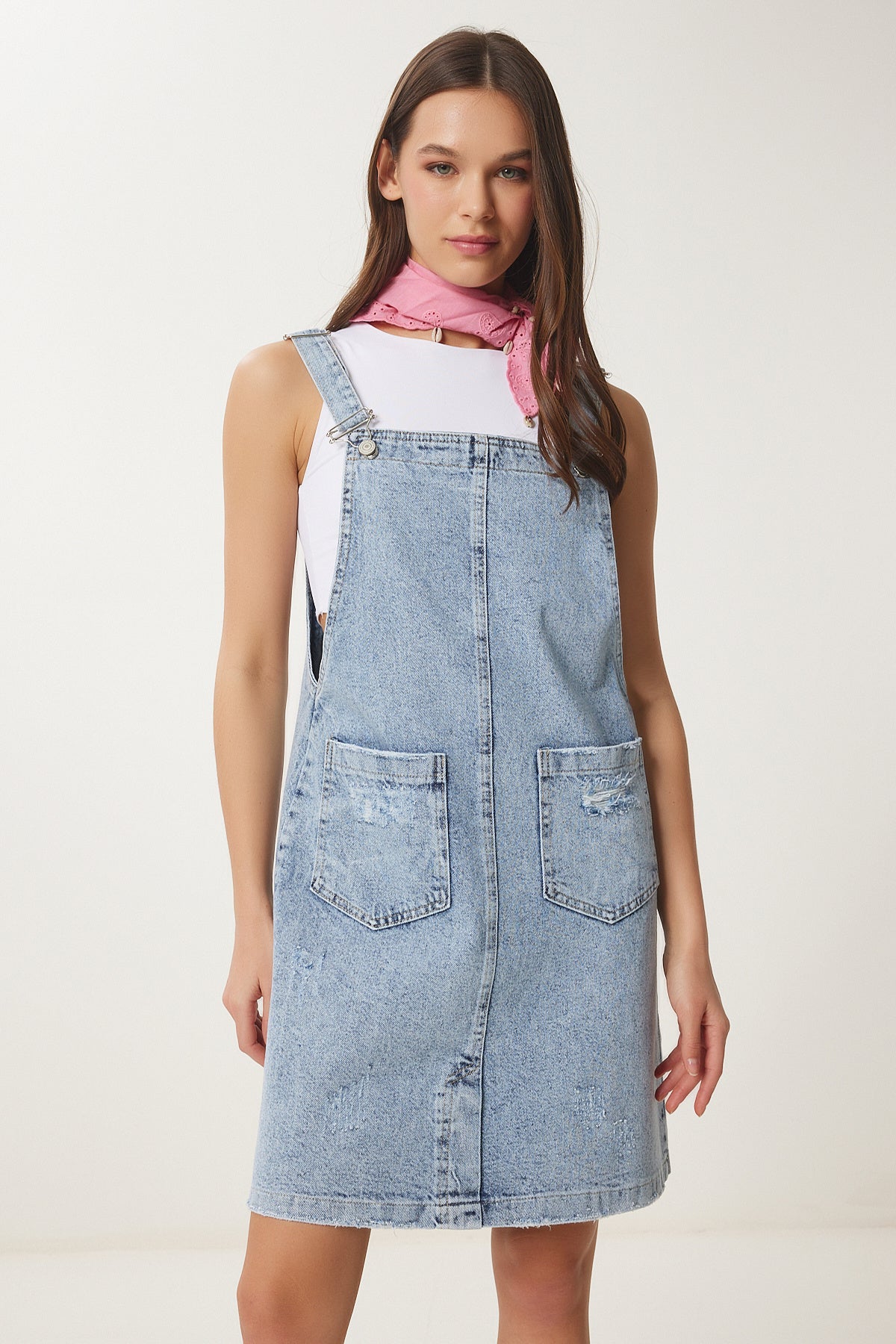 Mavi Cepli Mini Denim Salopet Elbise OK00068