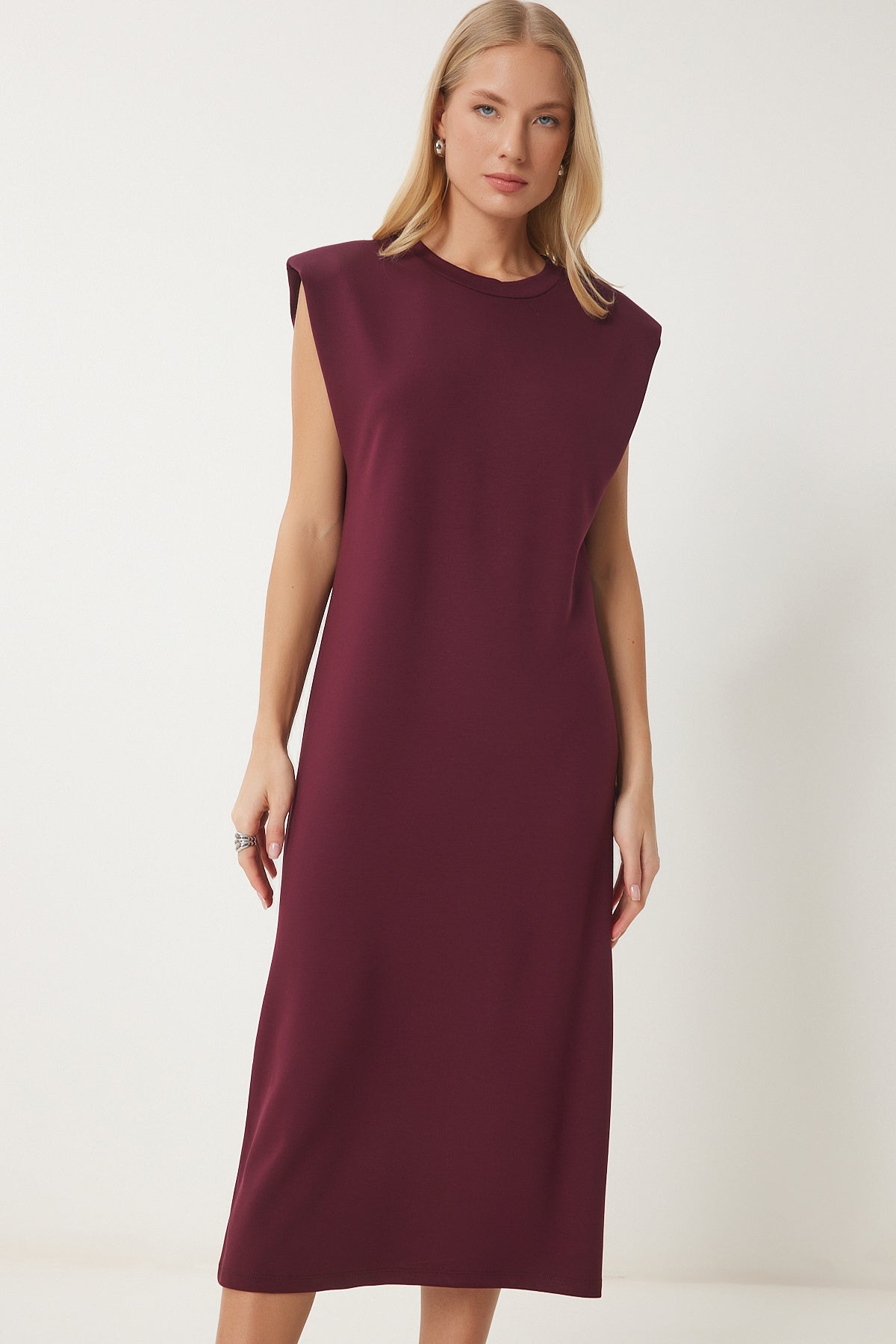 Bordo Vatkalı Basic Yazlık Modal Elbise EJ00002