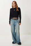 Siyah Basic Crop Triko Kazak Kİ00149