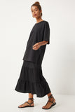 Siyah Oversize T-Shirt Volanlı Örme Etek Takım UB00291