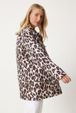 Siyah Bej Leopar Desenli Şişme Mont NT00432