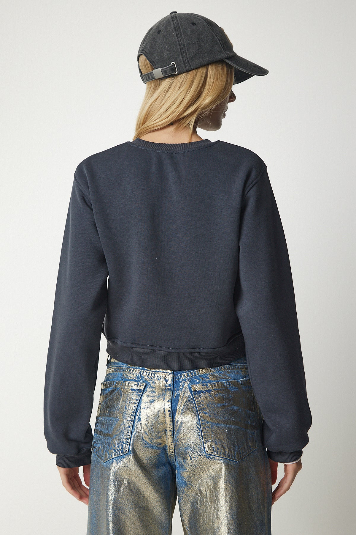 Antrasit Şardonlu Crop Sweatshirt UB00178