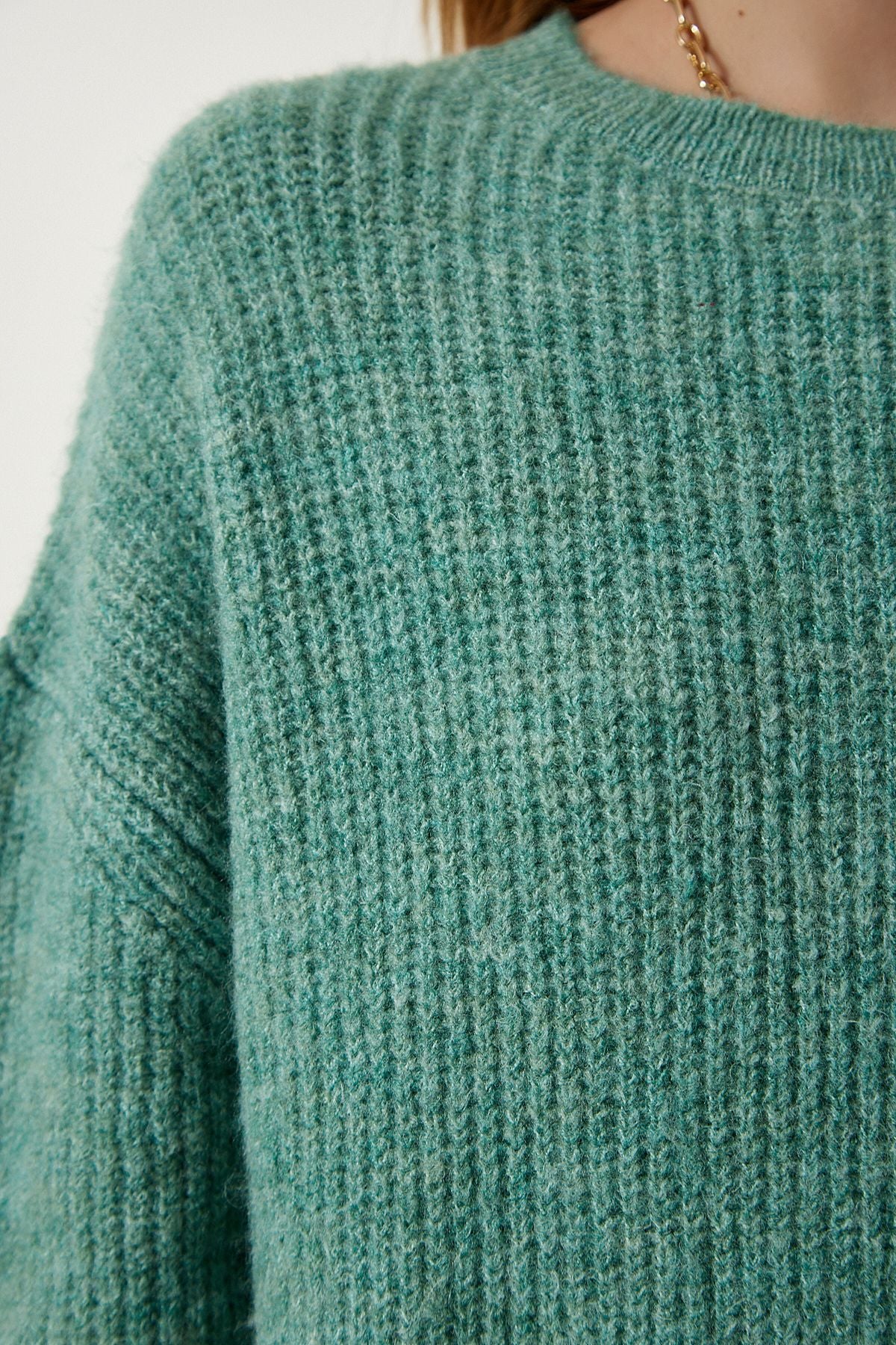 Su Yeşili Oversize Uzun Basic Triko Kazak  BV00099