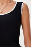 Siyah Beyaz 2'Li Paket Askılı Seamless Fitilli Crop Örme Atlet UB00401