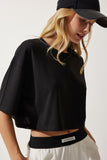 Siyah Basic Crop Örme T-Shirt RG00008