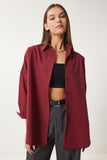 Bordo Oversize Uzun Basic Gömlek  DD00842