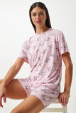 Açık Pembe Desenli Viskon Şort T-Shirt Pijama Takımı EC00045