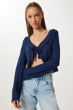 Lacivert Volanlı Mevsimlik Crop Triko Bolero UB00432