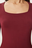 Bordo Kare Yaka Viskon Örme Bluz RX00040