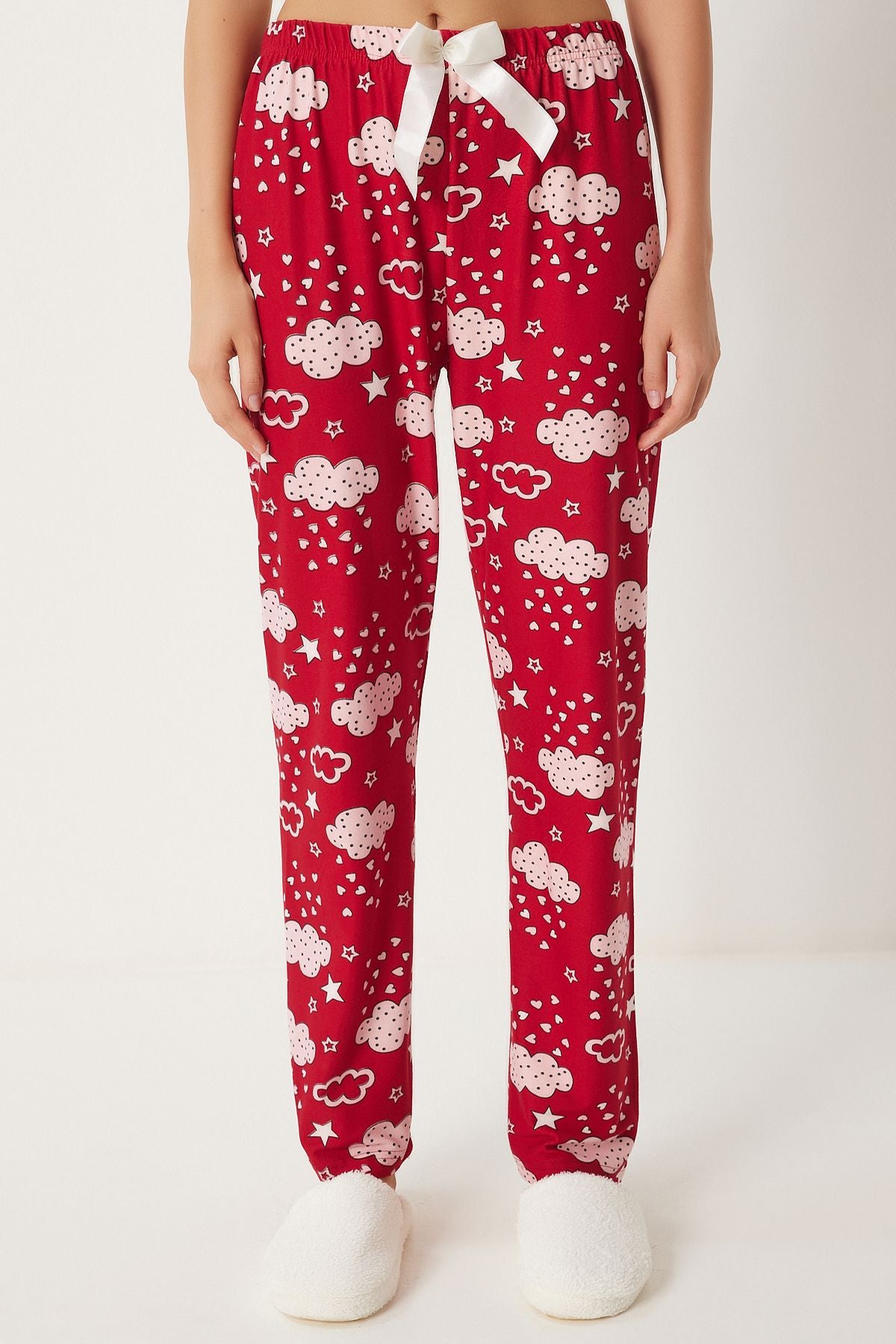 Kırmızı Pembe Desenli Yumuşak Dokulu Örme Pijama Altı EC00047