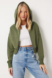 Haki Kapüşonlu Şardonlu Fermuarlı Sweatshirt OW00051
