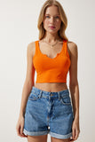 Oranj Askılı Crop Örme Bluz OW00030