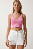 Pembe Askılı Crop Örme Bluz OW00030