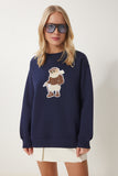Lacivert Ayıcık Armalı Şardonlu Örme Sweatshirt WE00001
