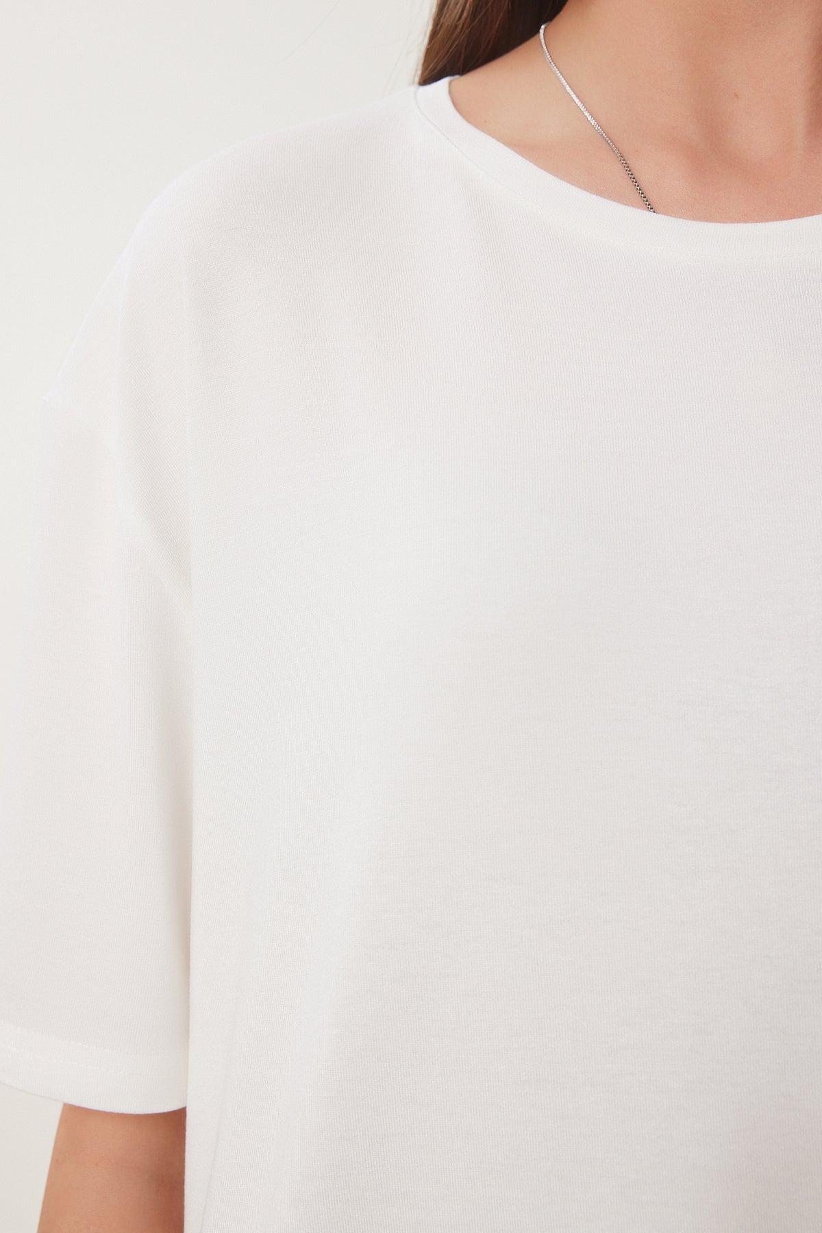 Beyaz Basic Örme T-Shirt EN00642