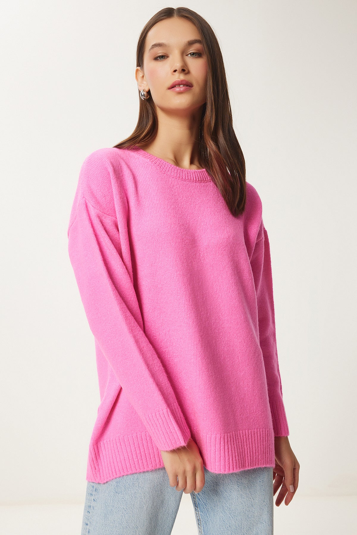 Pembe Oversize Triko Kazak PN00054