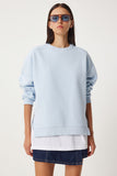 Gök Mavi Fermuar Detaylı Şardonlu Örme Sweatshirt UB00148