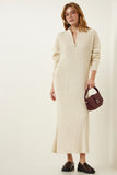 Krem Fitilli Oversize Triko Elbise DD01251