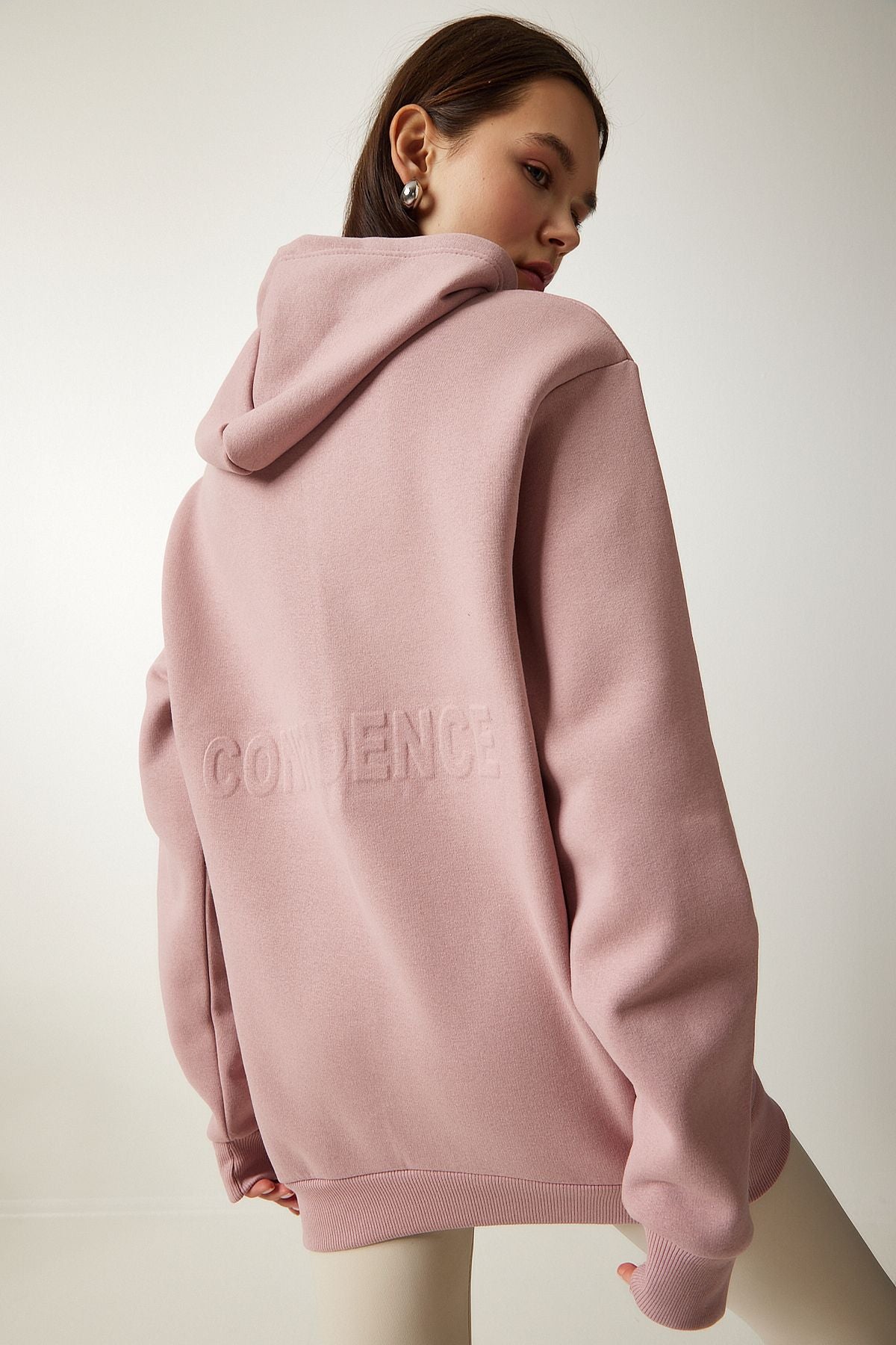 Pudra Kapüşonlu Şardonlu Örme Sweatshirt OW00009